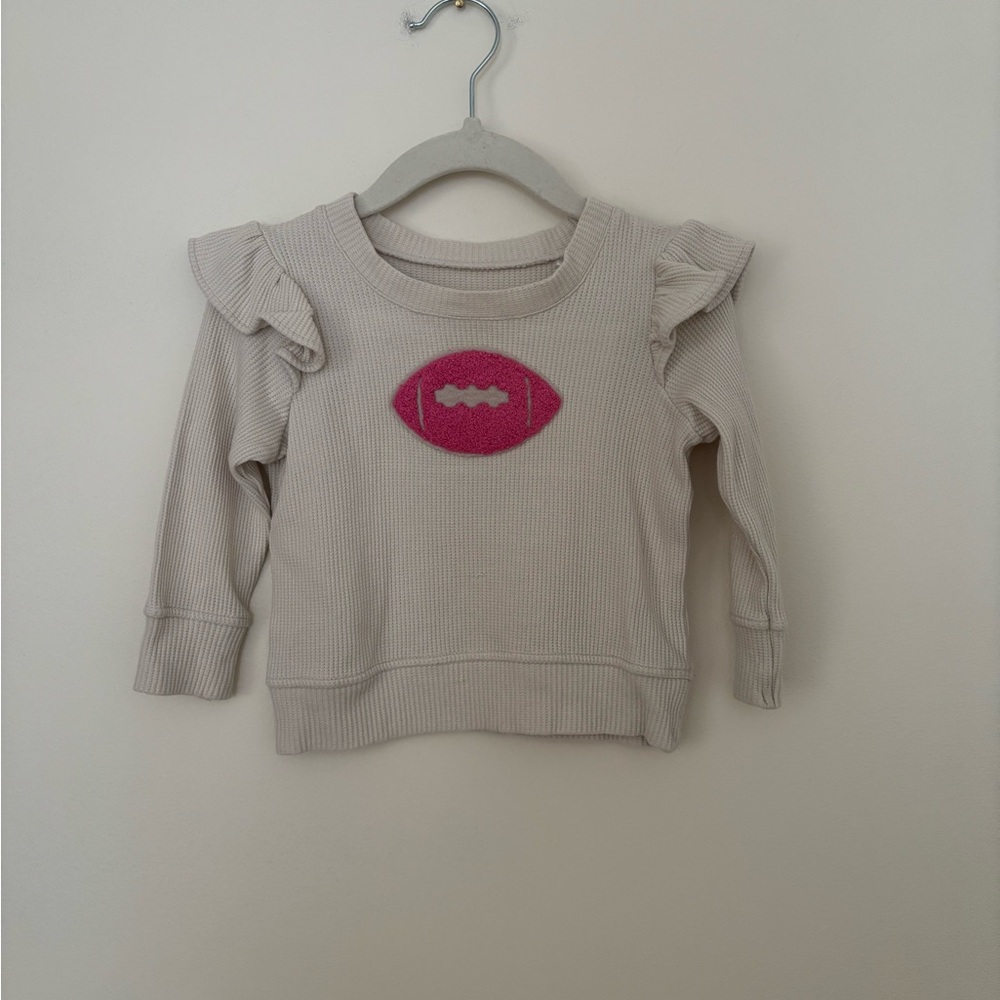 Angel Dear Cream Waffle-Knit Sweatshirt with Pink Football Patch